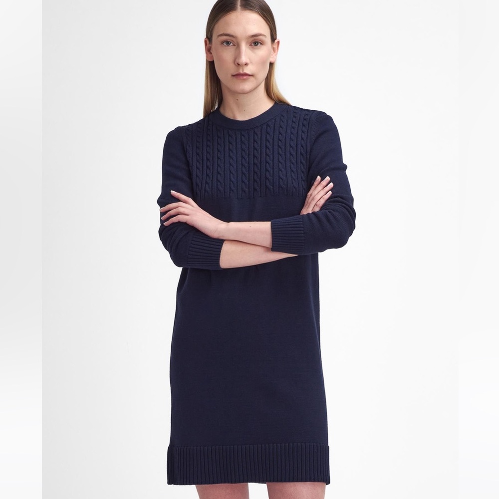 NWT Barbour Stitch Guernsey Knitted Dress in Classic Navy